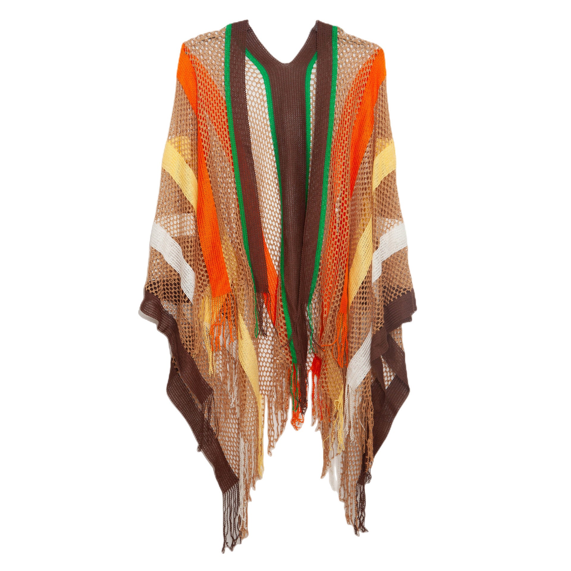 Wholesale Ladies Travel Ethnic Wind Rainbow Stripes Summer Sunscreen Thin Hollow Shawl